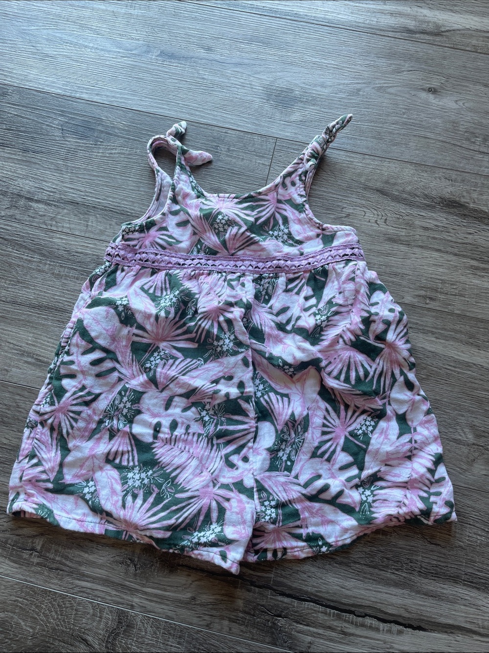 4T Pink & Green Tropical Print Tank Romper